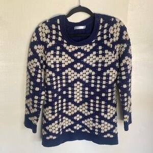 Romeo & Juliet Couture Navy and Cream Chunky Knit Crewneck Sweater